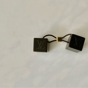 Louis Vuitton dark brown 1” Cube Logo Hair Tie with Gold Accent